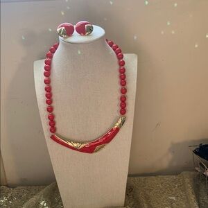 Vintage Red and Gold Jewelry Set